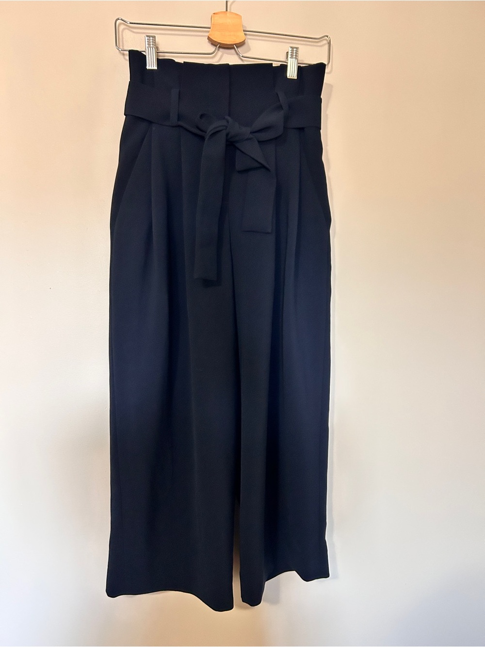 COS Pants Navy Blue Belted High Waist Wide Leg Cropped Paperbag Waist 4 - Picture 3 of 11